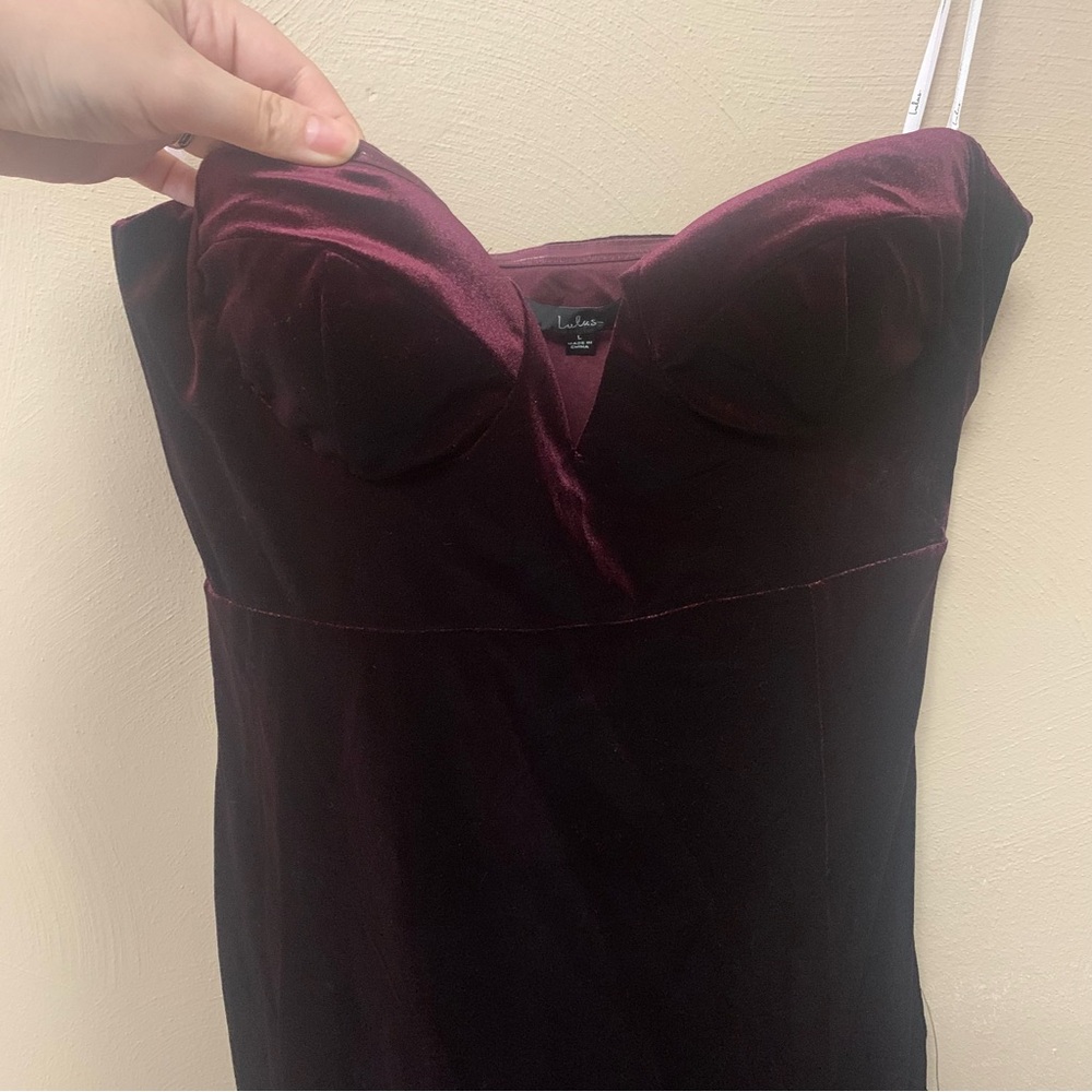 Lulu's Deep Wine Strapless Midi Dress - Picture 5 of 11